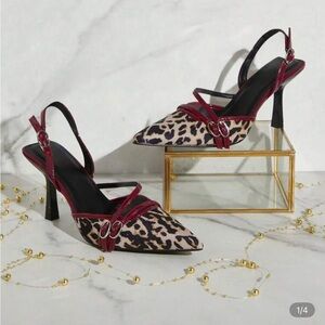 Leopard Print Slingback Heels with Red Accents